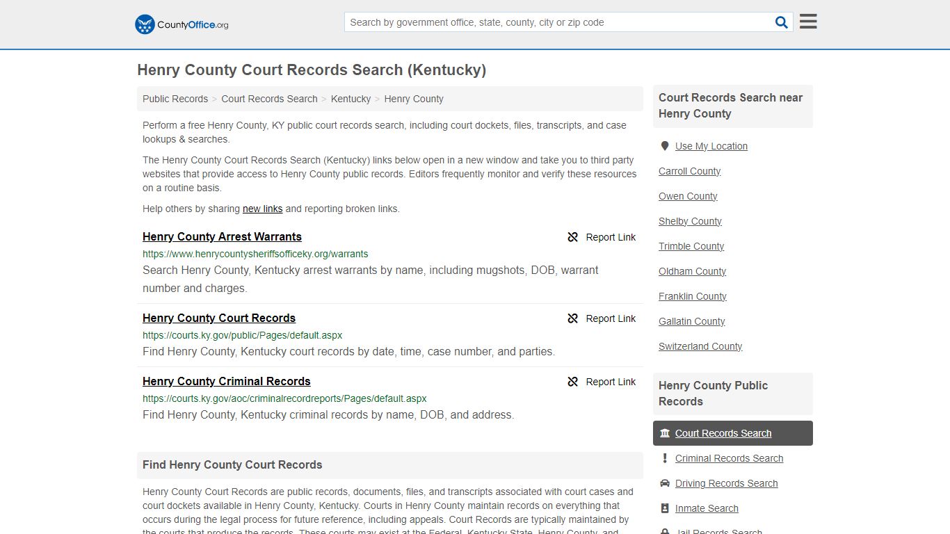 Henry County Court Records Search (Kentucky) - County Office