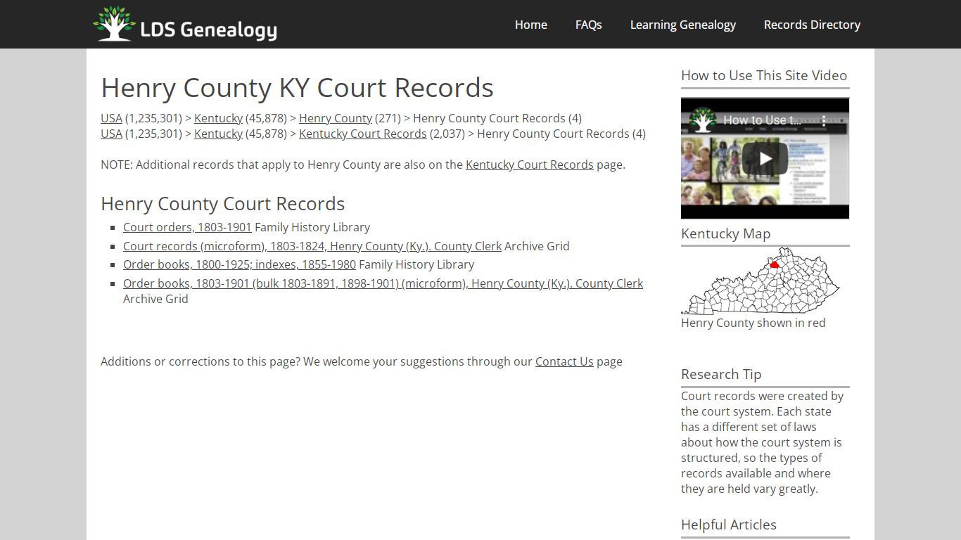 Henry County KY Court Records - LDS Genealogy